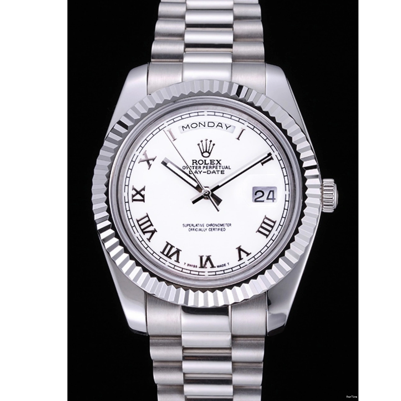 RepTime Watches 0430 Rolex Day-Date White Dial Stainless Steel Bracelet 622547